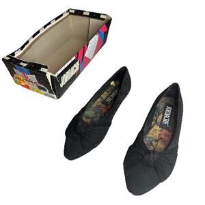 Women’s Vintage 80s Black Velvet Bow Flats Shoes Sz 6M